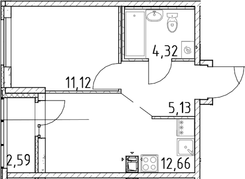 1-комнатная квартира 33.23 м², 7/17 эт., ЖК «Город Первых»